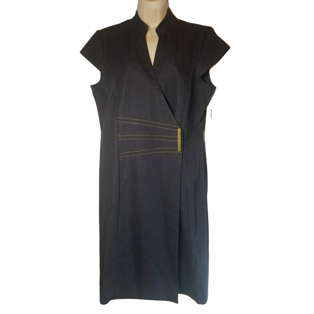 Studio One Womens Dress Snap Bottom Clouse Dark Blue (Demin) Size 14